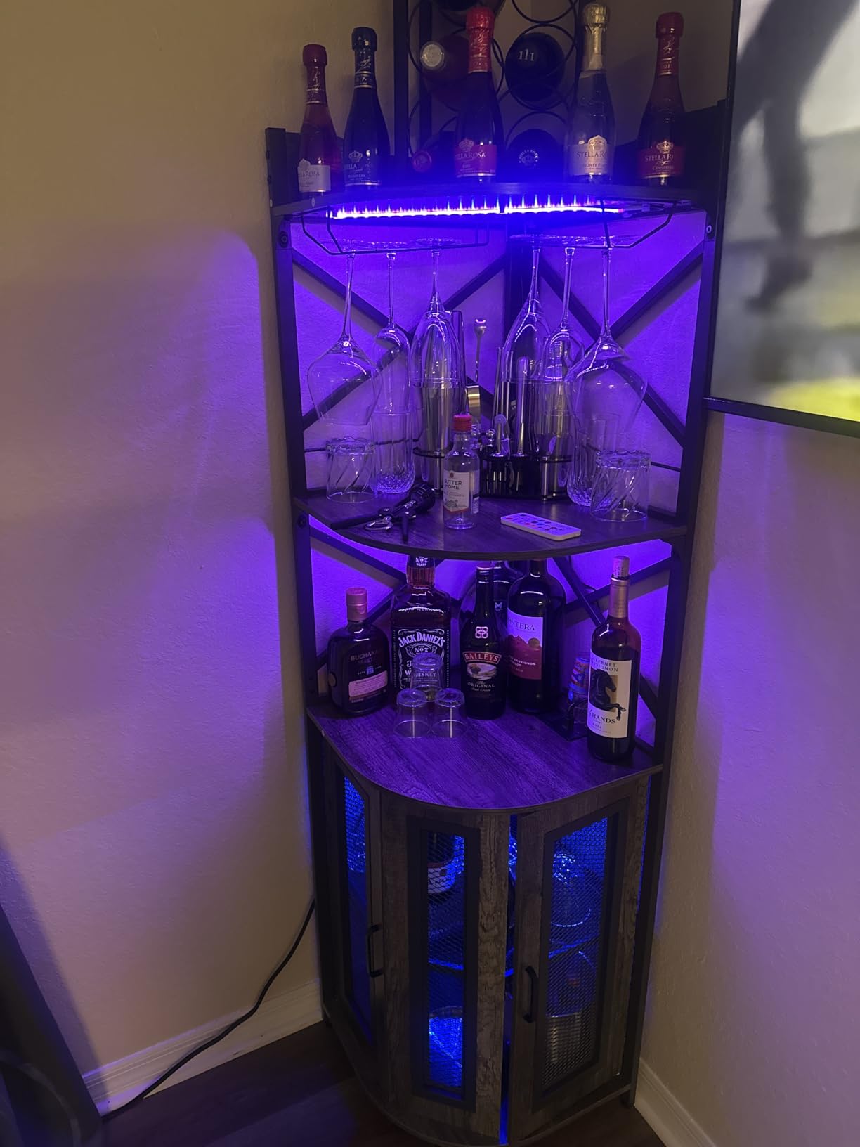 Aheaplus Corner Bar Cabinet with Power Outlet, Industrial Liquor Cabinet customer photo 1