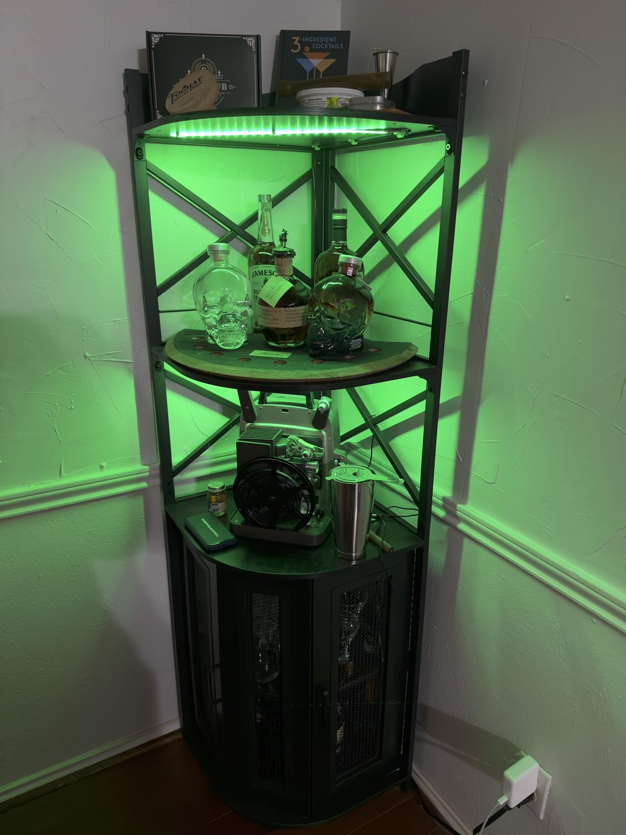 Aheaplus Corner Bar Cabinet with Power Outlet, Industrial Liquor Cabinet customer photo 2