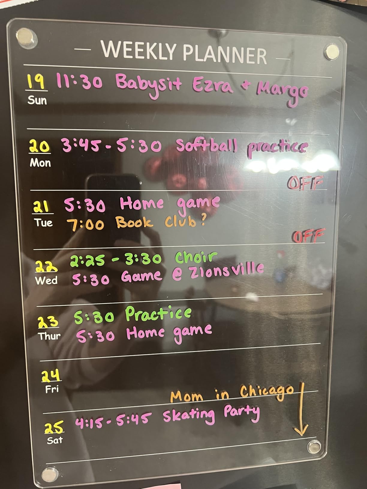 Acrylic Meal Planner Weekly Calendar Menu Board for Kitchen, w/ 8 Markers customer photo 2
