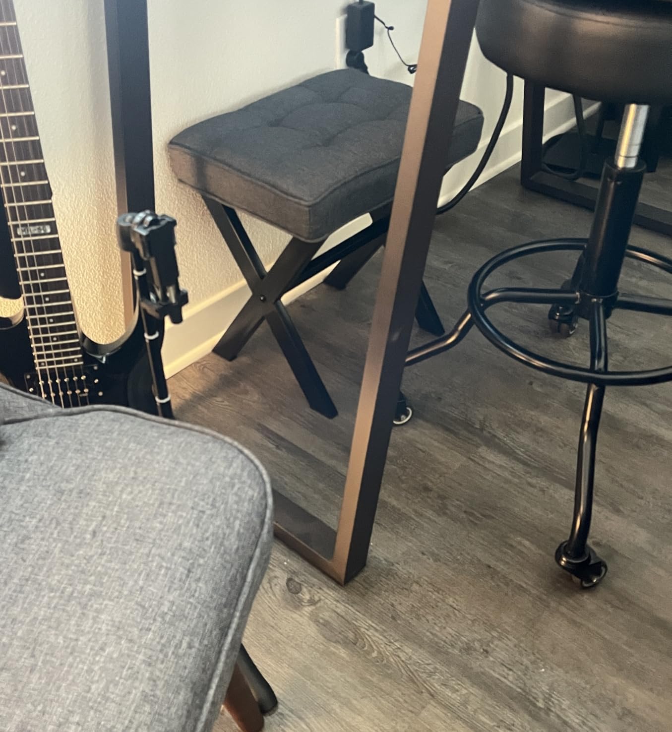LUE BONA Square Linen Makeup Stool, Metal X Legs, Small Ottoman Stool Chair for Vanity, Modern Padded Seat Foot Rest for Makeup Room, Bathroom customer photo 2
