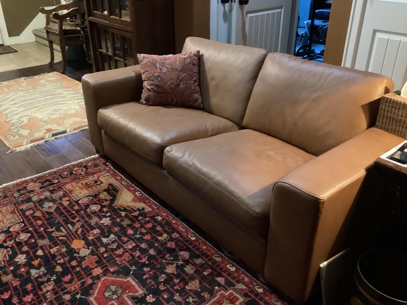 Naomi Home Freya Genuine Leather Loveseat with Solid Wood Frame, Tan | Removable Cushions, Solid Wood Frame, Cozy 2-Seater Comfort, Supportive Seating, Ideal For Living Rooms customer photo 1