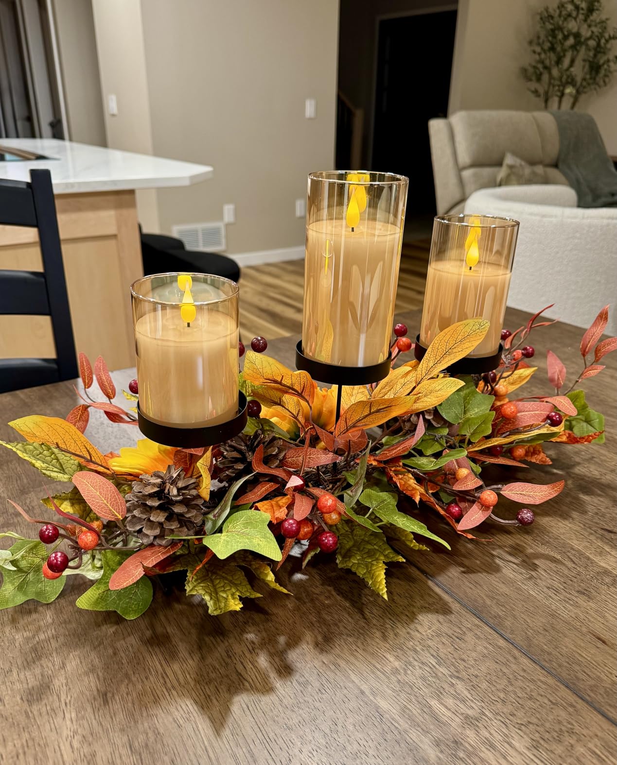 Thanksgiving Centerpiece Fall Table Decorations, Artificial Gourd, Pumpkins, Pine Cones, Maple Leaves and Berries Harvest Table Candle Holder for Dinning Table, Fireplace Mantel (Candle Not Included) customer photo 1