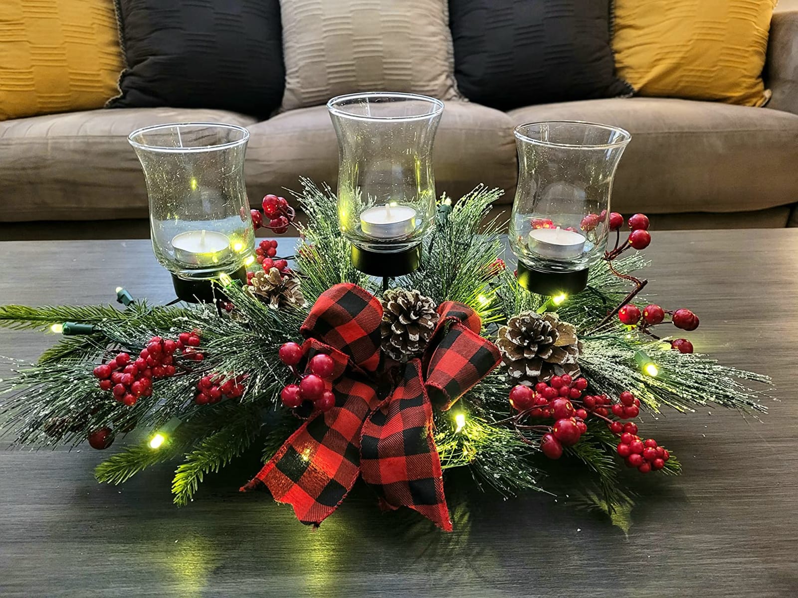Thanksgiving Centerpiece Fall Table Decorations, Artificial Gourd, Pumpkins, Pine Cones, Maple Leaves and Berries Harvest Table Candle Holder for Dinning Table, Fireplace Mantel (Candle Not Included) customer photo 2