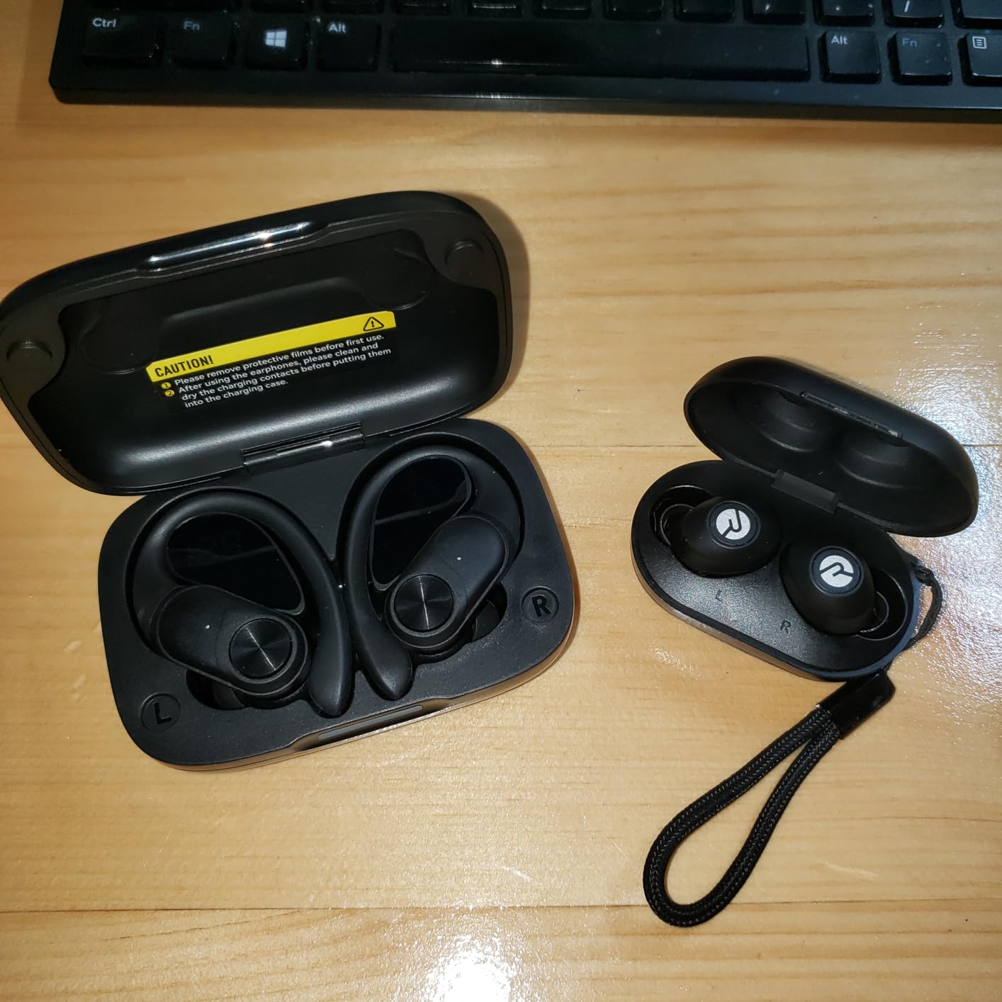 PocBuds Bluetooth Headphones Wireless Earbuds 80hrs Playtime Wireless Charging Case Digital Display Sports Ear Buds with Earhook Deep Bass IPX7 Waterproof Over-Ear Earphones for TV Phone Laptop Black customer photo 2