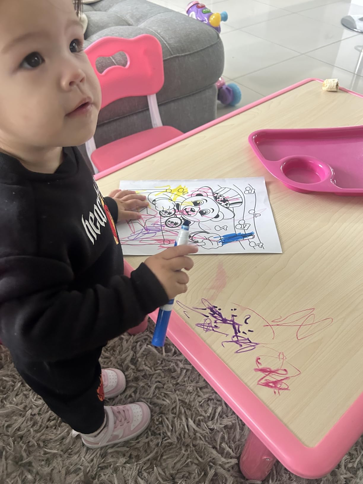 UNICOO Kids Table and Chairs Set, Height Adjustable Toddler Activity Table with 2 Chairs, Plastic Study Desk for Drawing, Crafts, Reading, Snack Time and Playroom, Ages 2-10 customer photo 1
