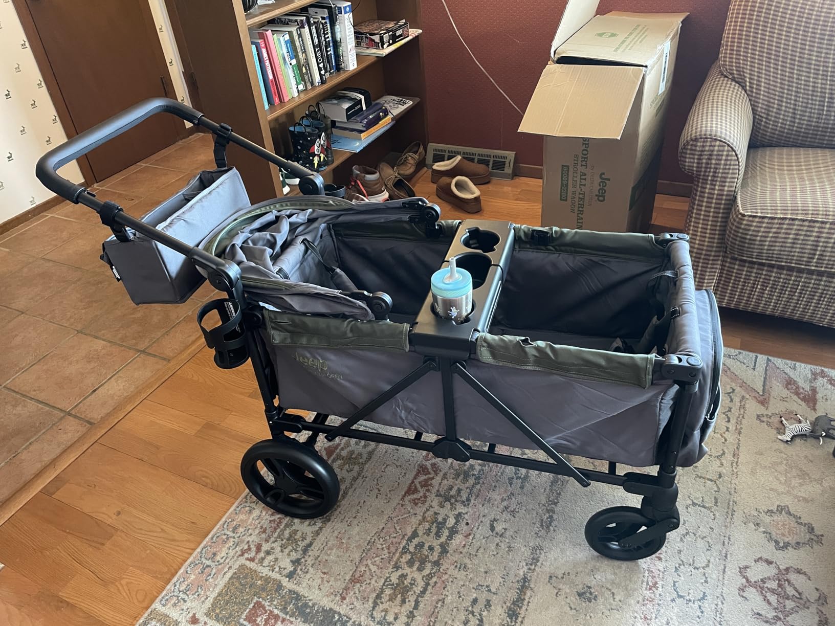 Jeep Sport All-Terrain Stroller Wagon by Delta Children - Includes Canopy, Parent Organizer, Adjustable Handlebar, Snack Tray & Cup Holders, Grey/Olive Green customer photo 1