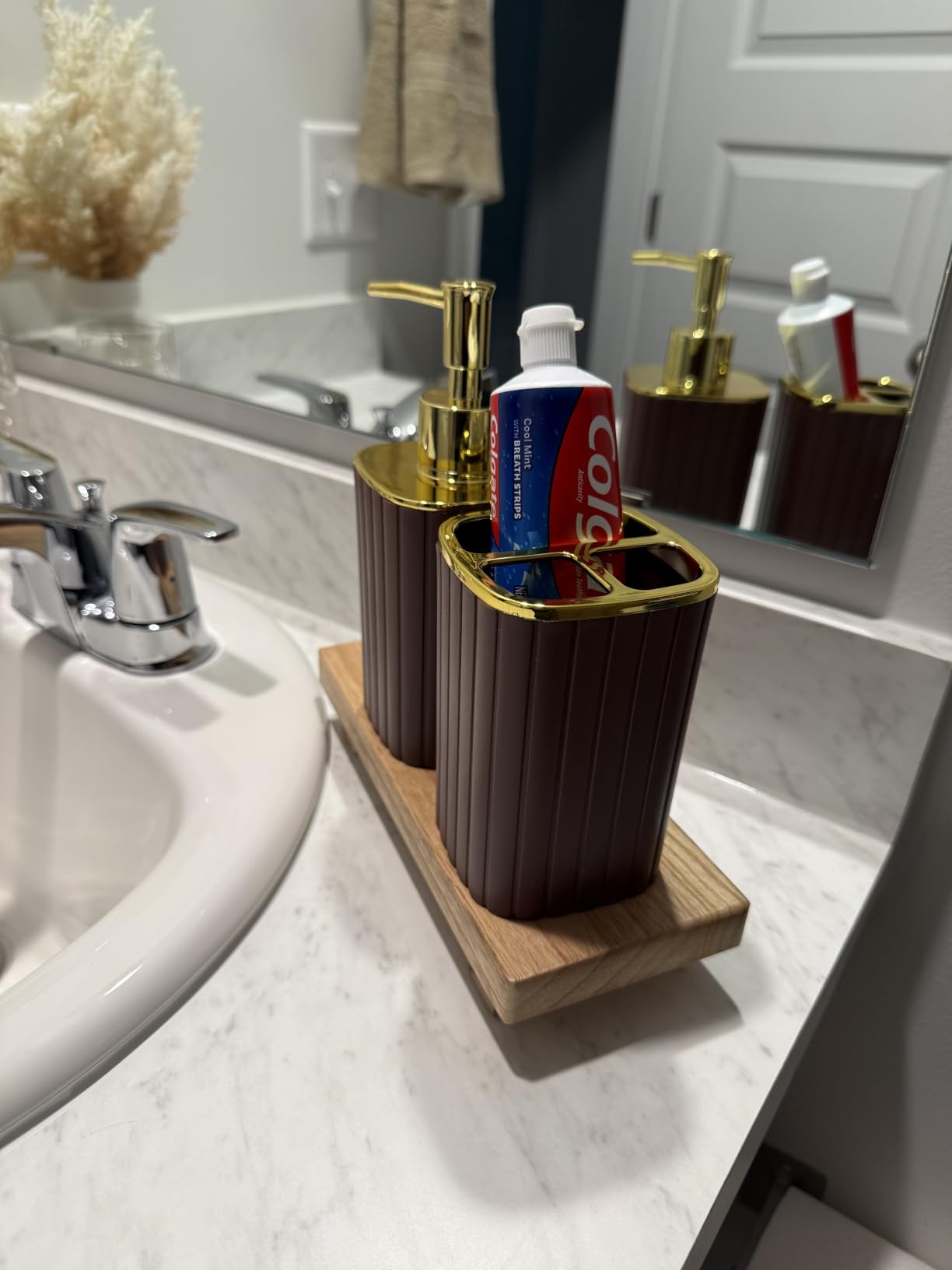 Wood Bathroom Tray Farmhouse Decor Kitchen Soap Holder, 8.7