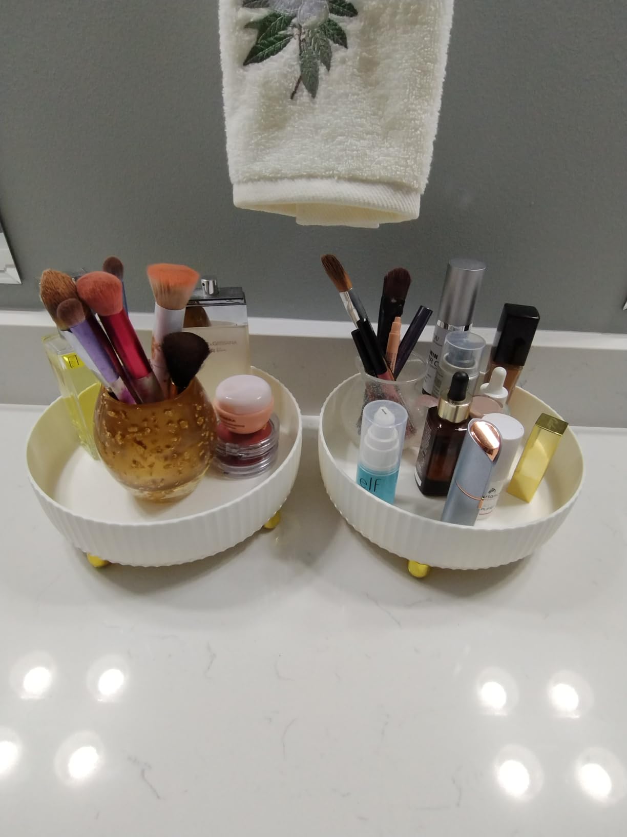 360 Rotating Makeup Perfume Organizer Skincare Tray, Small Ivory White customer photo 2