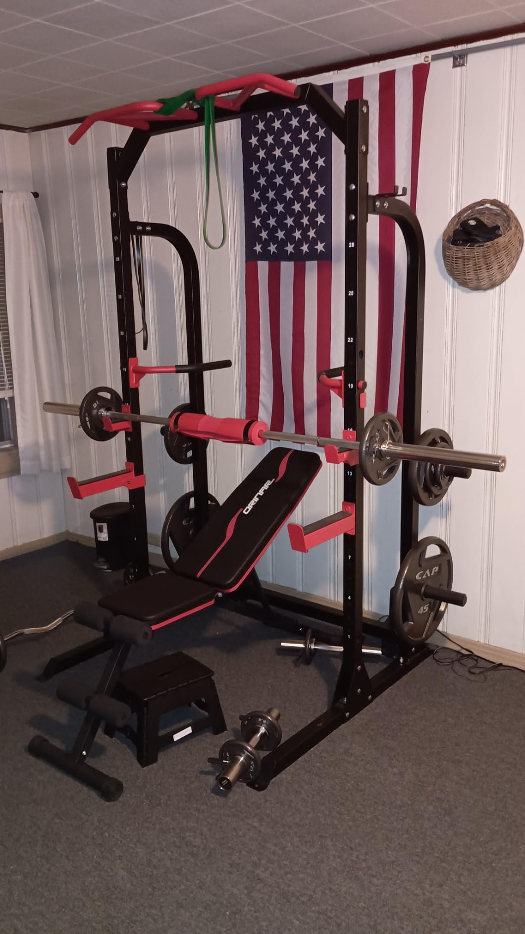SunHome Power Cage Squat Rack, Power Rack with Pulley System, Adjustable Cable Crossover System, J-Hooks, Dip Handles, Weight Plate Storage customer photo 1