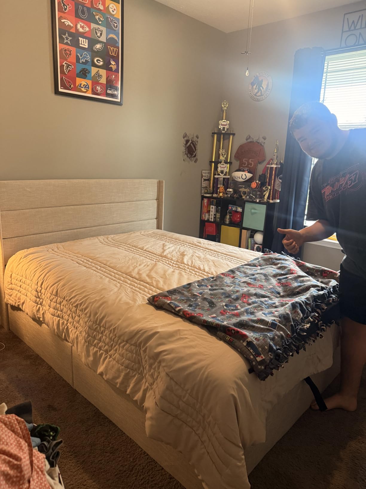 Allewie Queen Size Lift Up Hydraulic Storage Bed Frame Light Beige | Modern Wingback Headboard, Hydraulic Support Storage, No Box Spring Needed customer photo 2
