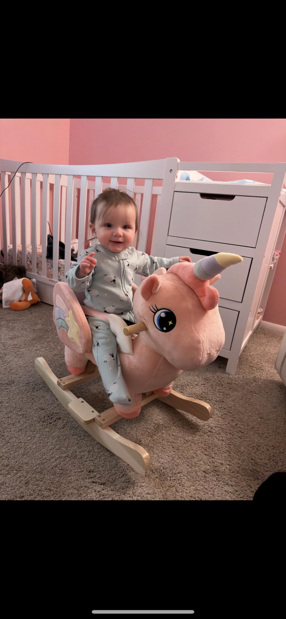 FUNLIO Unicorn Baby Rocking Horse, Pink Fairy Unicorn Rocking Horse for Toddlers 6 Months to 3 Years, Stuffed Ride-on Animal Rocker, Easy to Assemble, Nursery, CPC & CE Certified customer photo 2