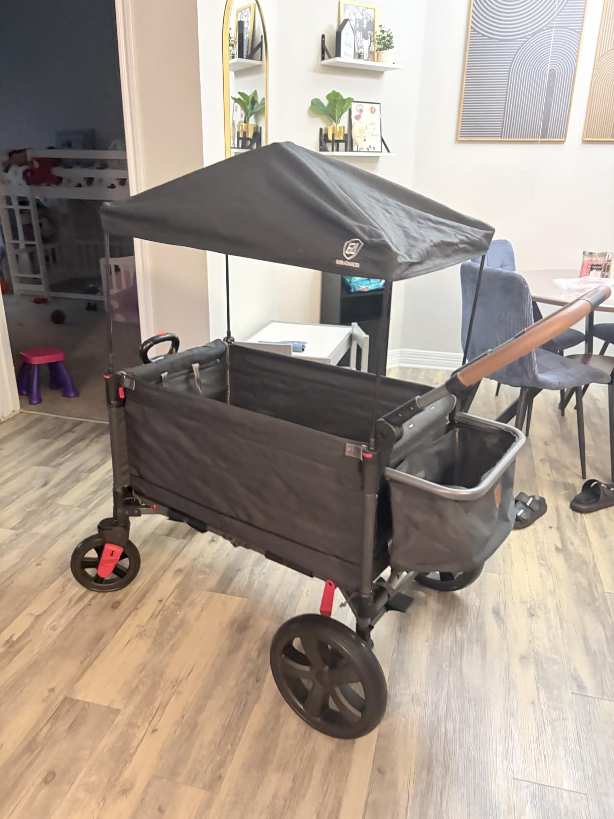 EVER ADVANCED Side-Unzip Wagon Stroller for 2 Kids, Push Pull Stroller with Adjustable Handle, Easy Access Zipper Door, 5-Point Harness Removable UV-Protection Canopy Shock-Absorbing Wheels, Blue customer photo 2