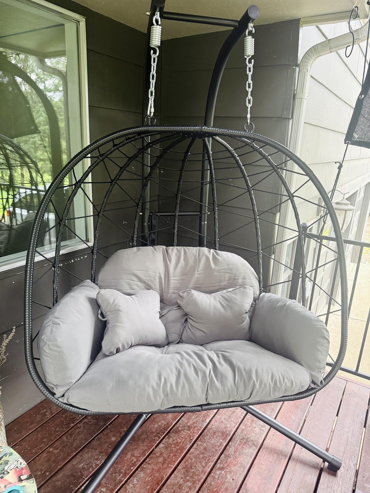 Double Egg Chair with Stand Hammock Swing Chair Foldable Hanging Loveseat, UV Resistant Removable Cushions, 700LBS Capacity for Bedroom, Balcony, Garden(BK-BE) customer photo 1