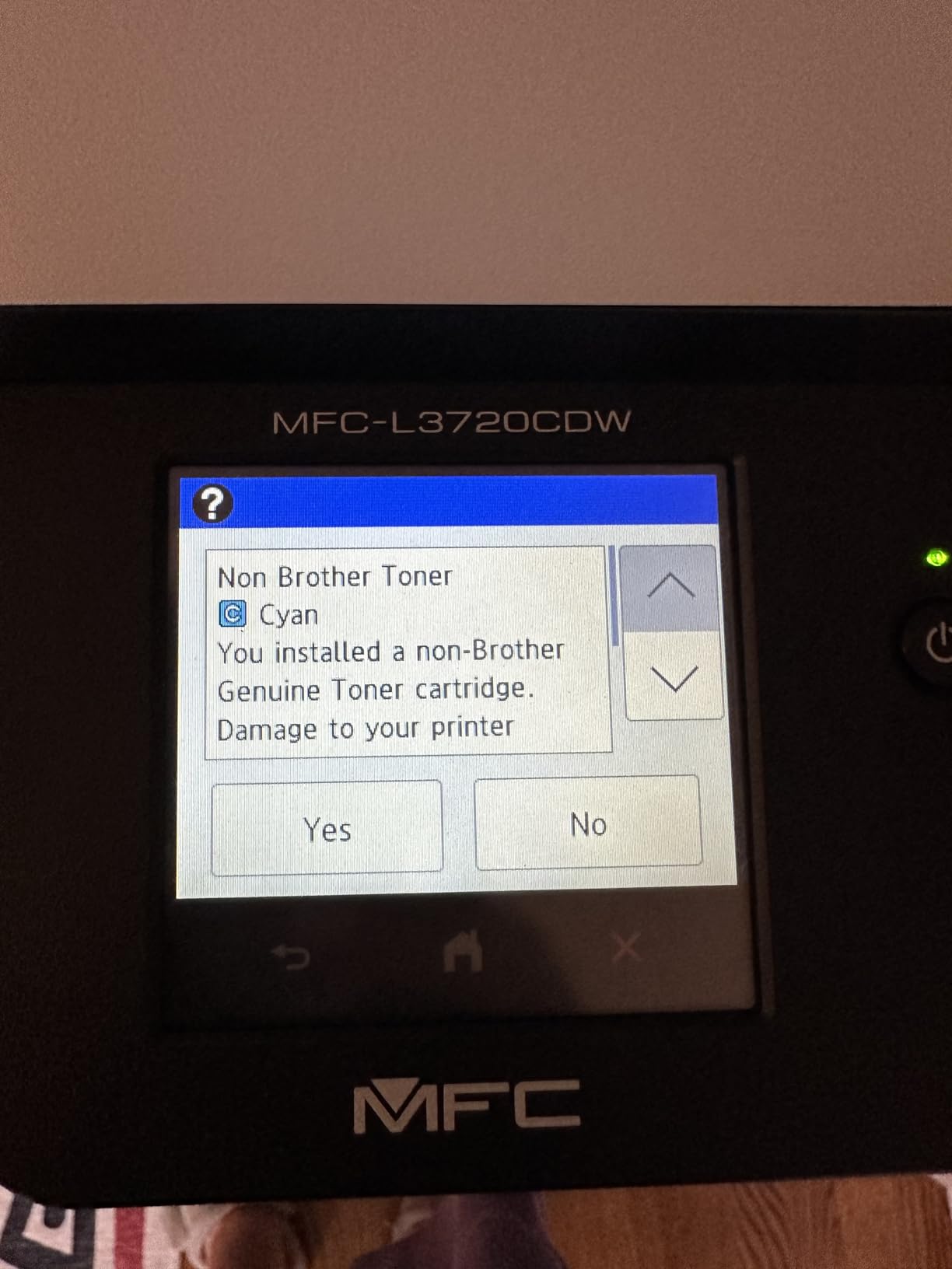Brother MFC-L3720CDW Wireless Color Laser Printer, Scanner, Copier, Fax, Auto Duplex, 250-Sheet Capacity customer photo 1