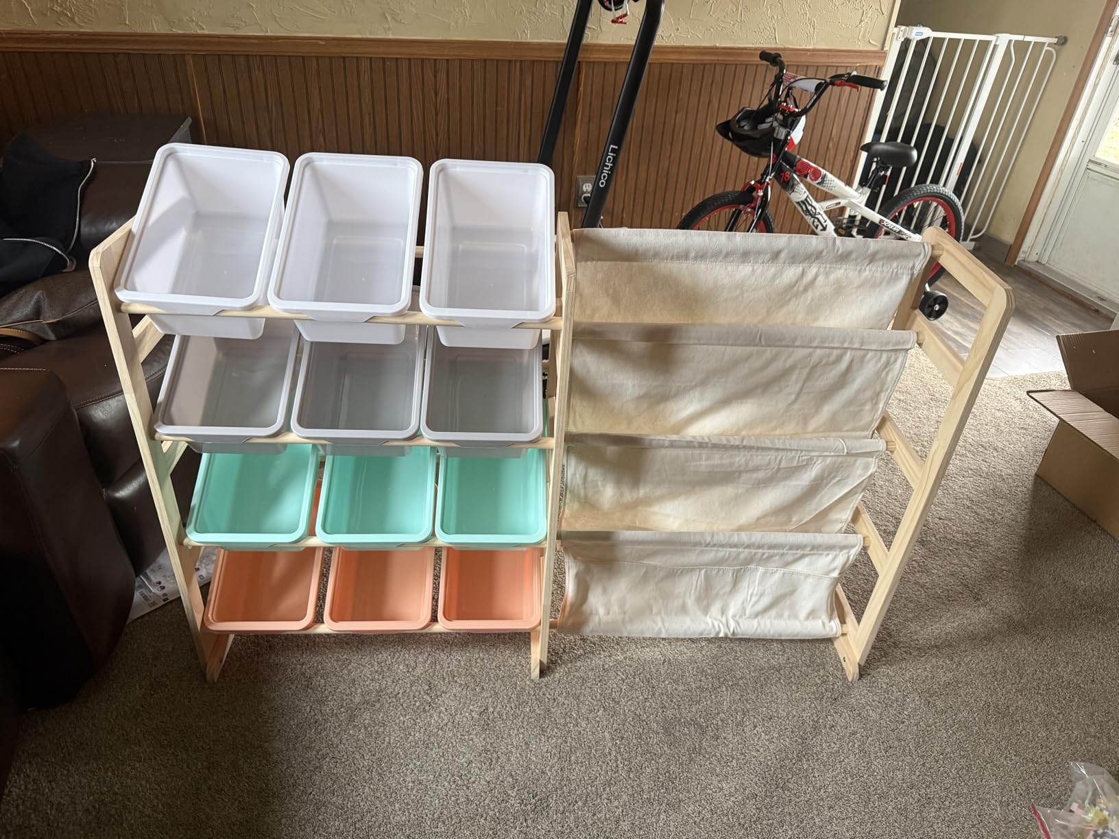 EXPERLAM Toy Storage Organizer with Bookshelf, Kids Toy Organizer and Storage Shelf with 12 White Bins, Solid Pine Wood Book Rack for Playroom, Nursery, Kids Room, Toys and Books customer photo 1