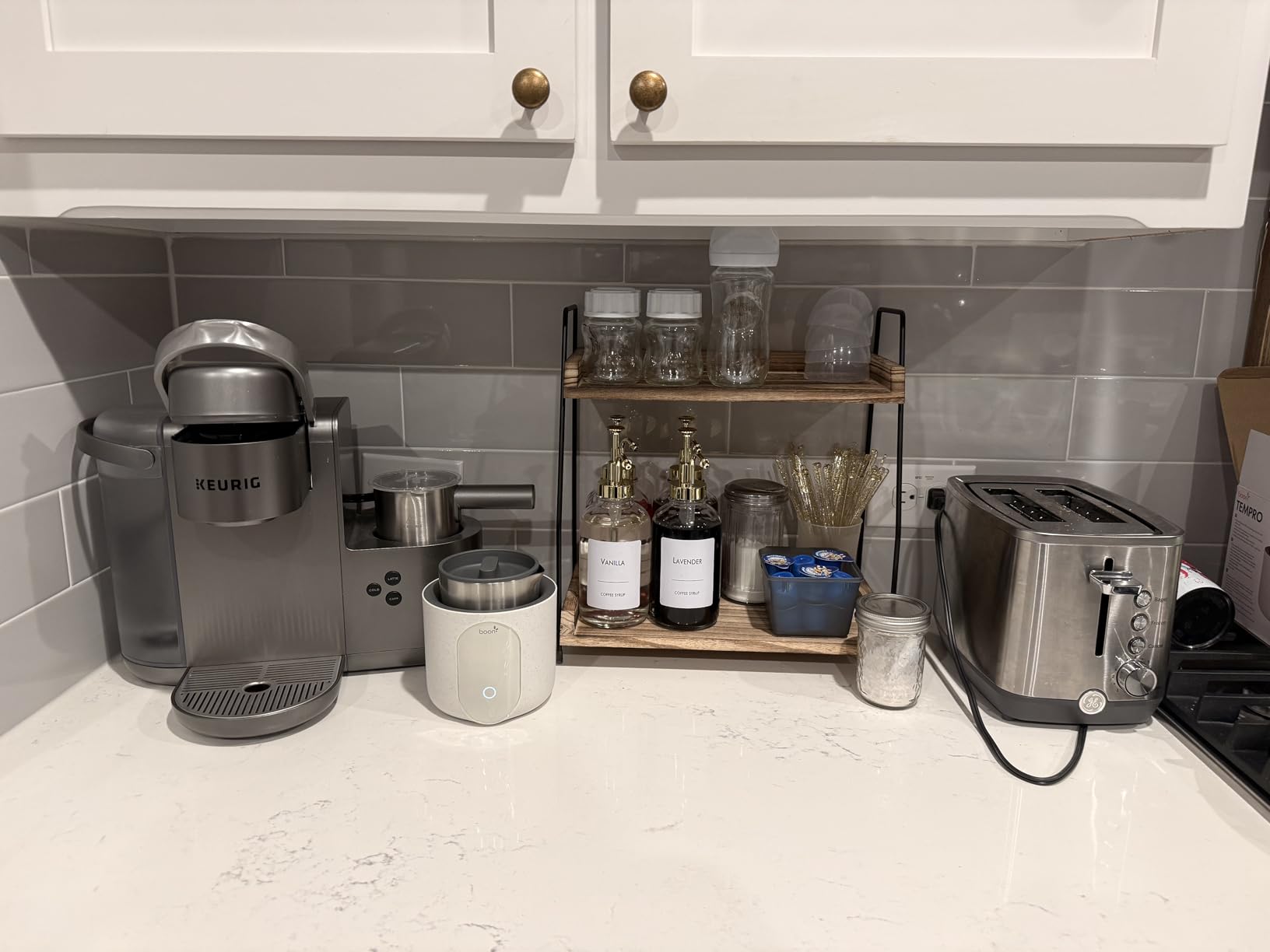 ANBOXIT Countertop Coffee Station Organizer, 2 Tier Wooden Shelf customer photo 2