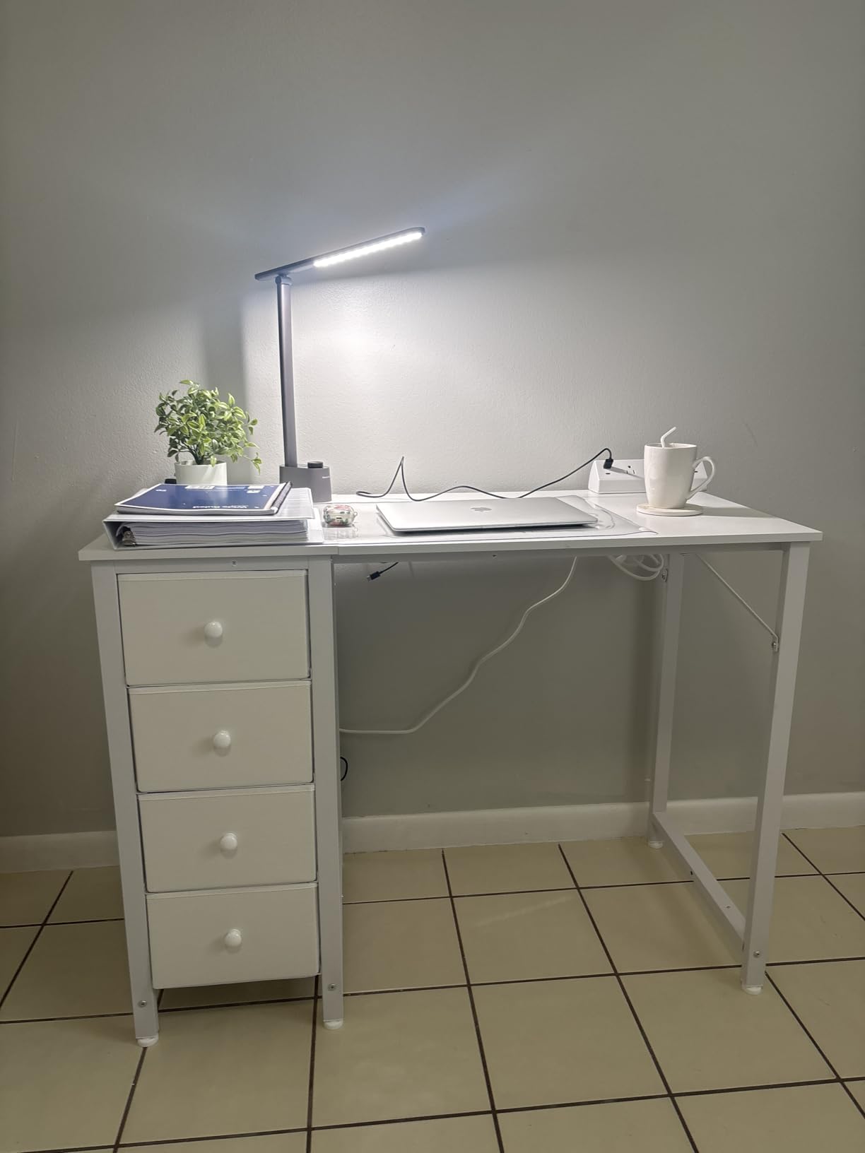 Lufeiya Small White Desk with Drawers for Bedroom, 40 Inch Kids Girls Study Desks, Reversible Computer Writing Nail Table with Fabric Drawer for Small Spaces Home Office Manicure customer photo 2