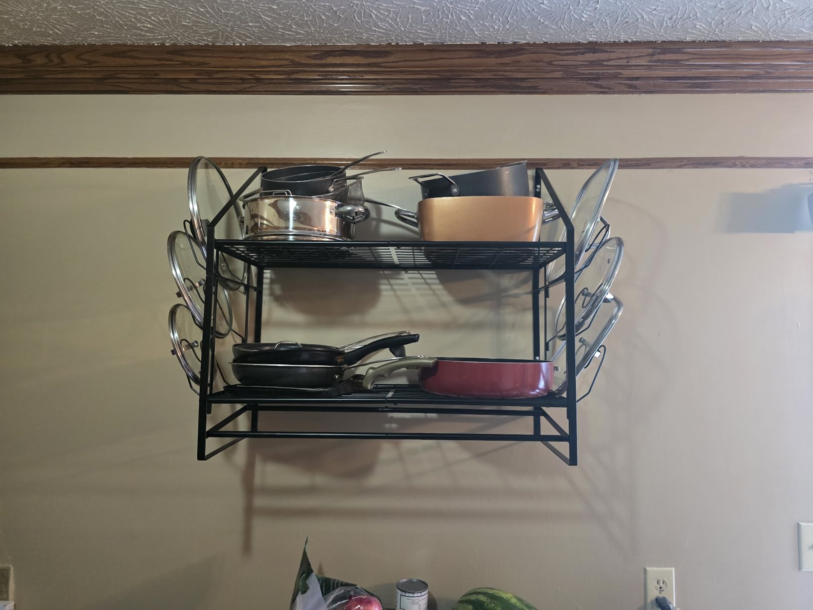 VyGrow 28 Inch Pot Rack Wall Mounted, 2 Tier Pots and Pans Organizer with 20 Hooks and 6 Pot Lid Holders, Heavy Duty Steel Pot and Pan Hanger for Kitchen Cookware Utensils Storage 34.7