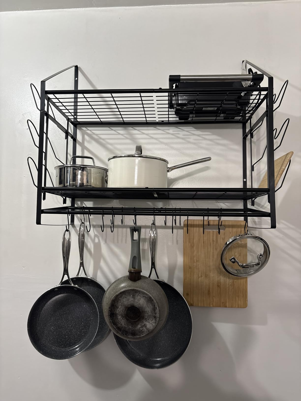 VyGrow 28 Inch Pot Rack Wall Mounted, 2 Tier Pots and Pans Organizer with 20 Hooks and 6 Pot Lid Holders, Heavy Duty Steel Pot and Pan Hanger for Kitchen Cookware Utensils Storage 34.7