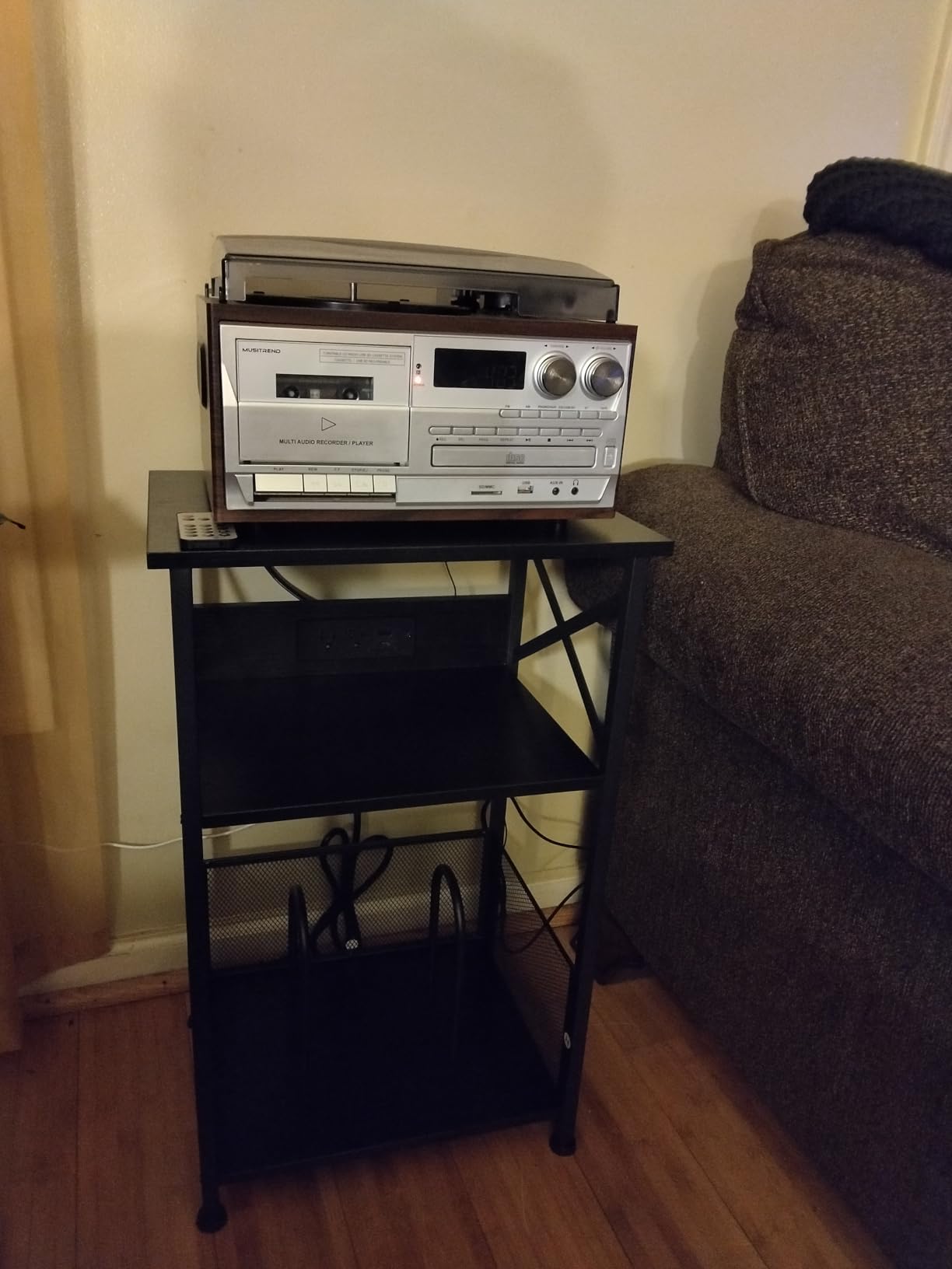 AMHANCIBLE Record Player Stand with Charging Station, Vinyl Record Storage customer photo 1