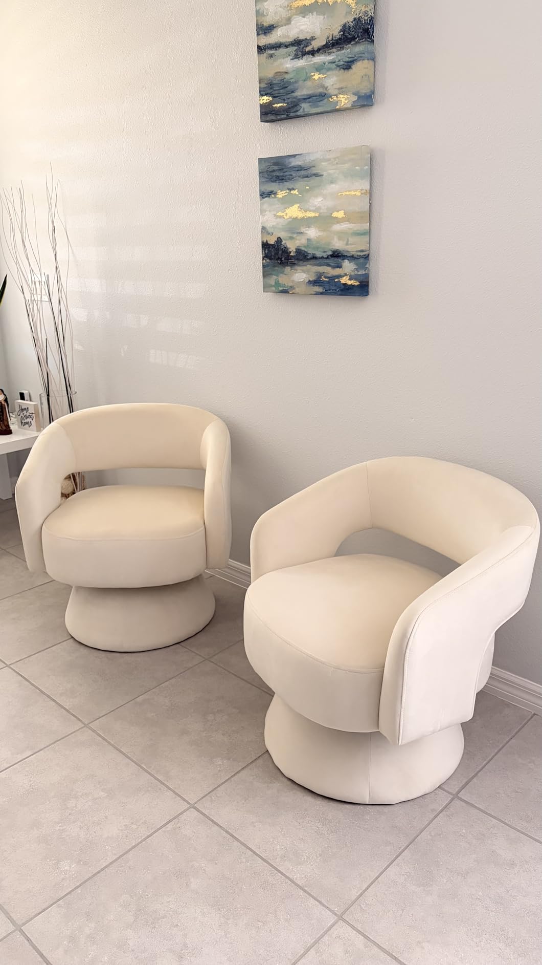 Bonzy Home Swivel Barrel Chair, Set of 2 Velvet Accent Armchair 360 Degree Swivel Club Chair for Living Room Bedroom Reception Room, Beige customer photo 1