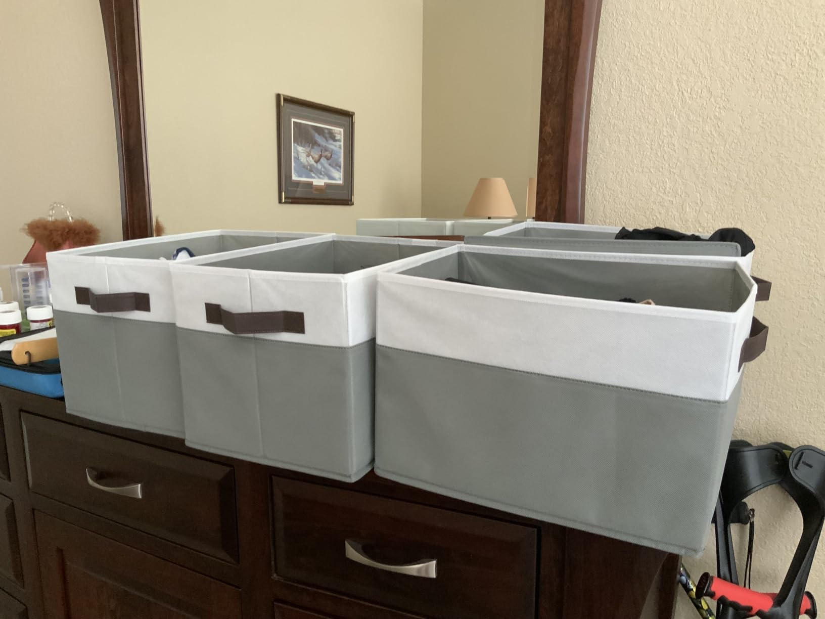 4 Pack Large Closet Storage Baskets Bins for Shelves | Fabric Closet Organizers and Storage with Handles Home Organization | Decorative Collapsible Baskets for Organizing Clothes Toy Nursery 14