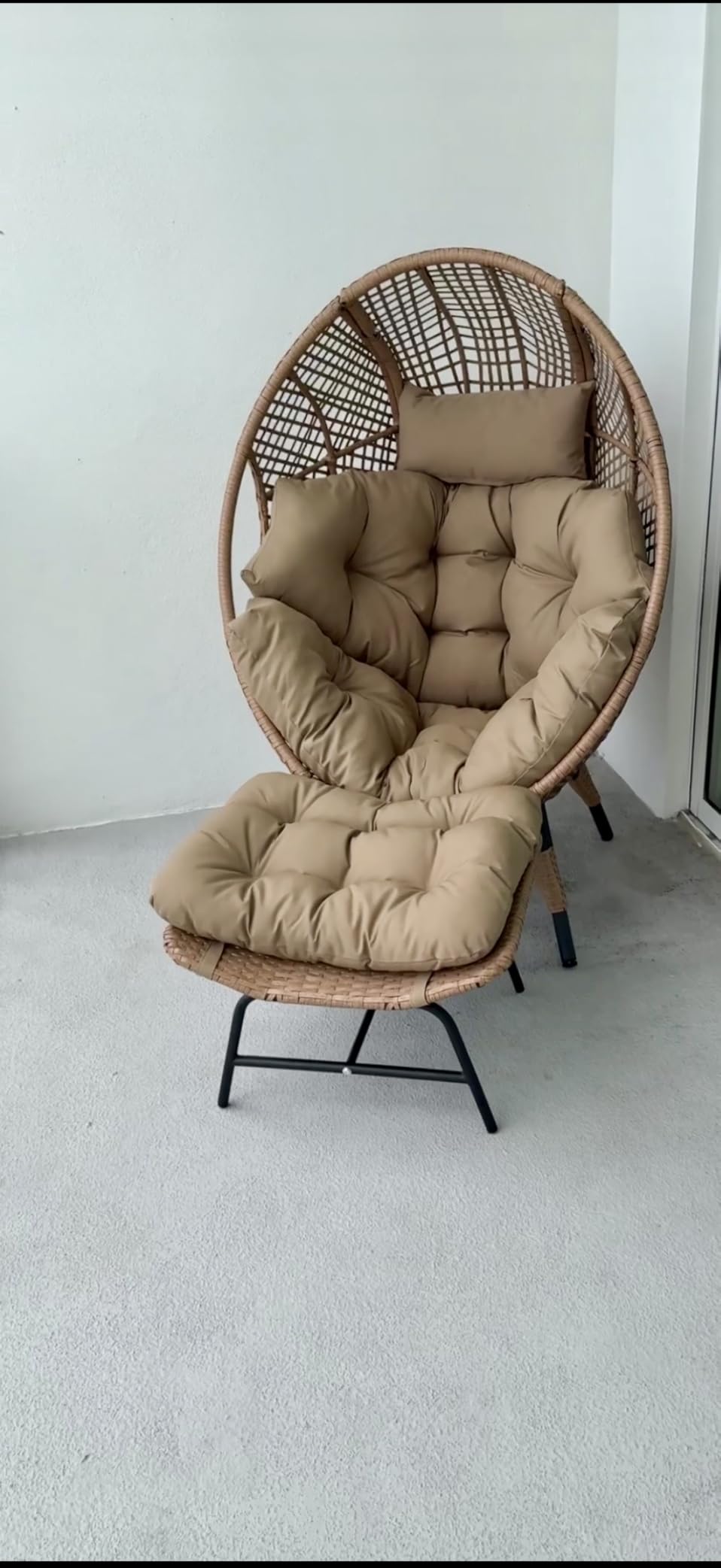 NICESOUL Wicker Egg Chair with Ottoman, Indoor Outdoor Egg Basket Lounge Chair w/Cushion, Oversized Egg Seat with Legs 440 Lbs, Comfy Cozy Boho Style Nest Chair w/Footrest for Patio, Balcony, Beige customer photo 2