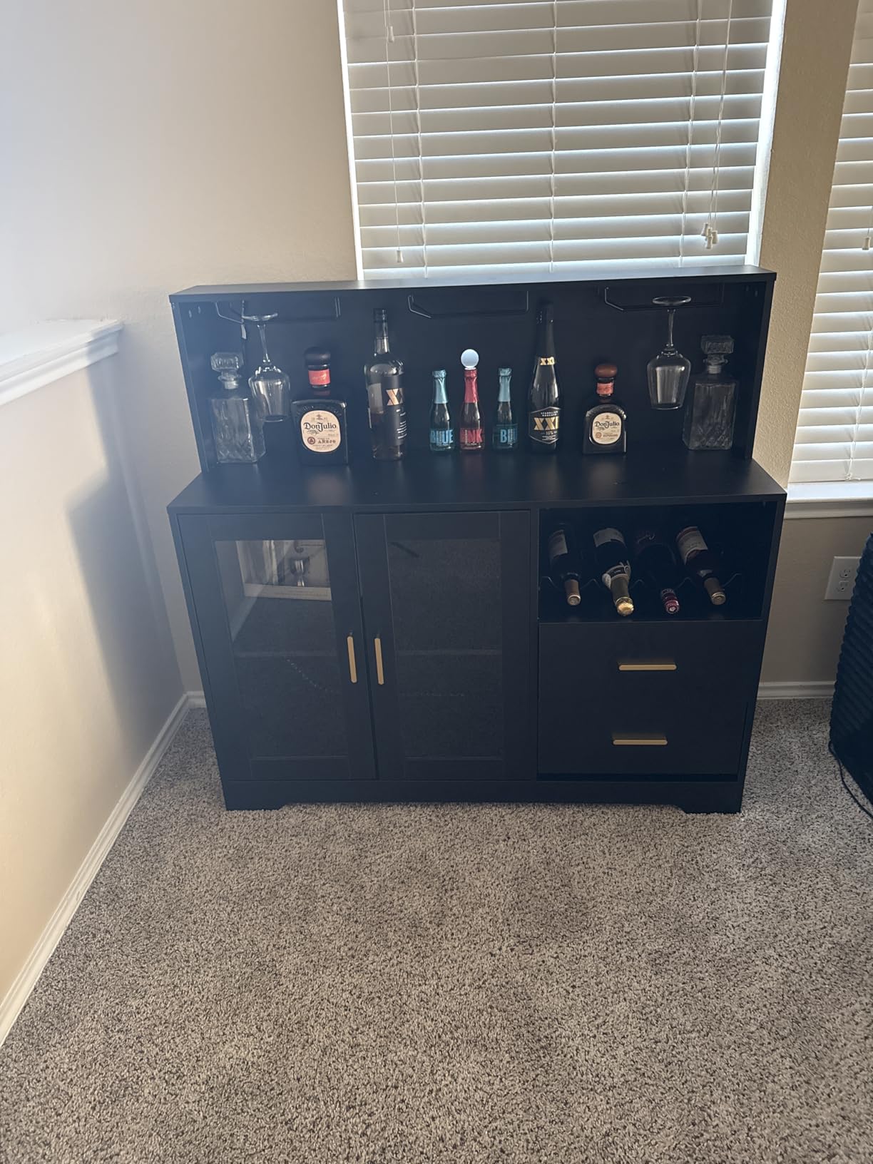 Bar Cabinet for Home with LED Light,Coffee Bar Cabinet w/ Wine & Glass Rack customer photo 1