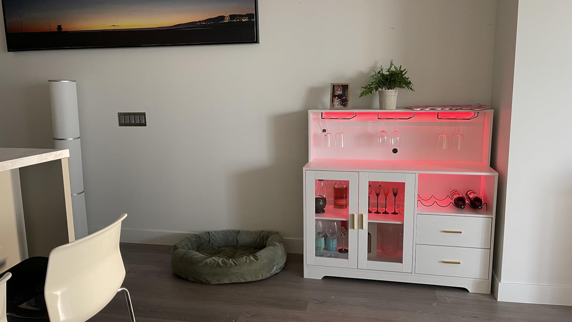 Bar Cabinet for Home with LED Light,Coffee Bar Cabinet w/ Wine & Glass Rack customer photo 2