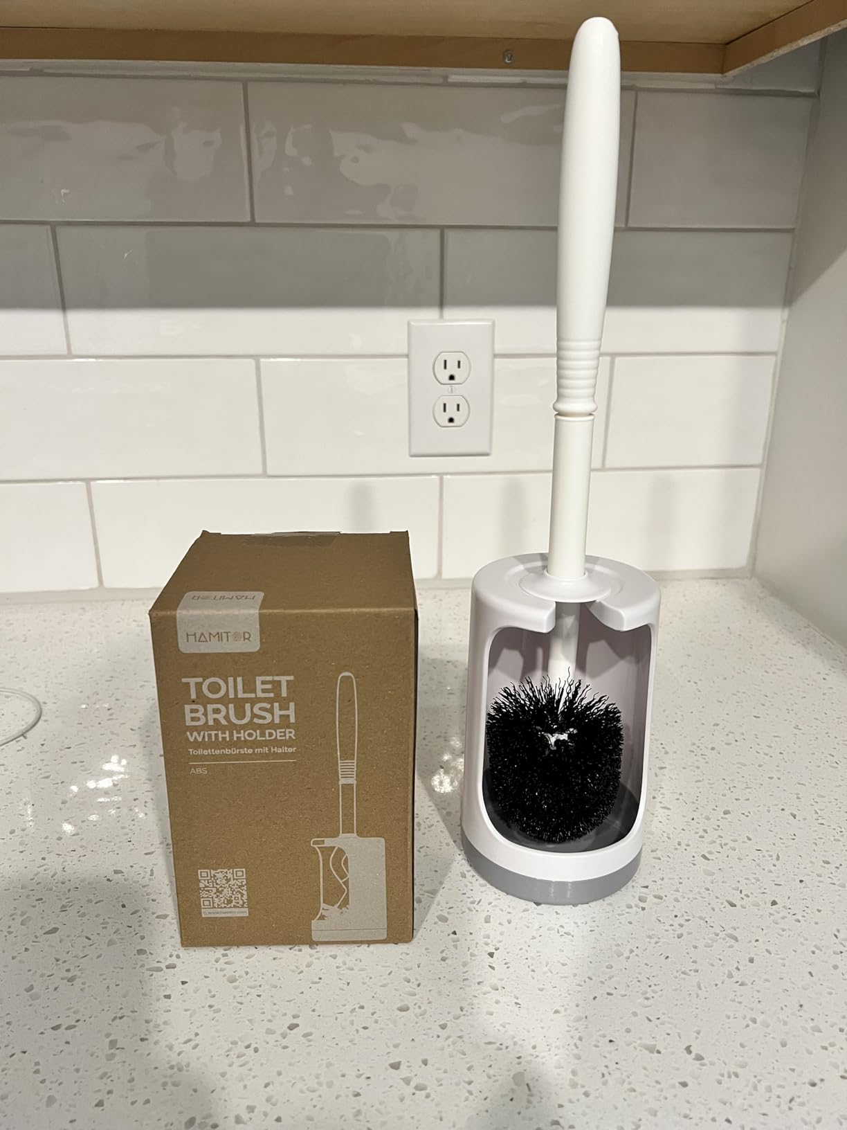 HAMITOR Toilet Bowl Brush Holder Set: Curved Design with Holder for Deep Cleaning Under Rim - Compact Hidden Scrubber for Small Space - Modern RV Bathroom Accessories - White 1 Pack customer photo 2