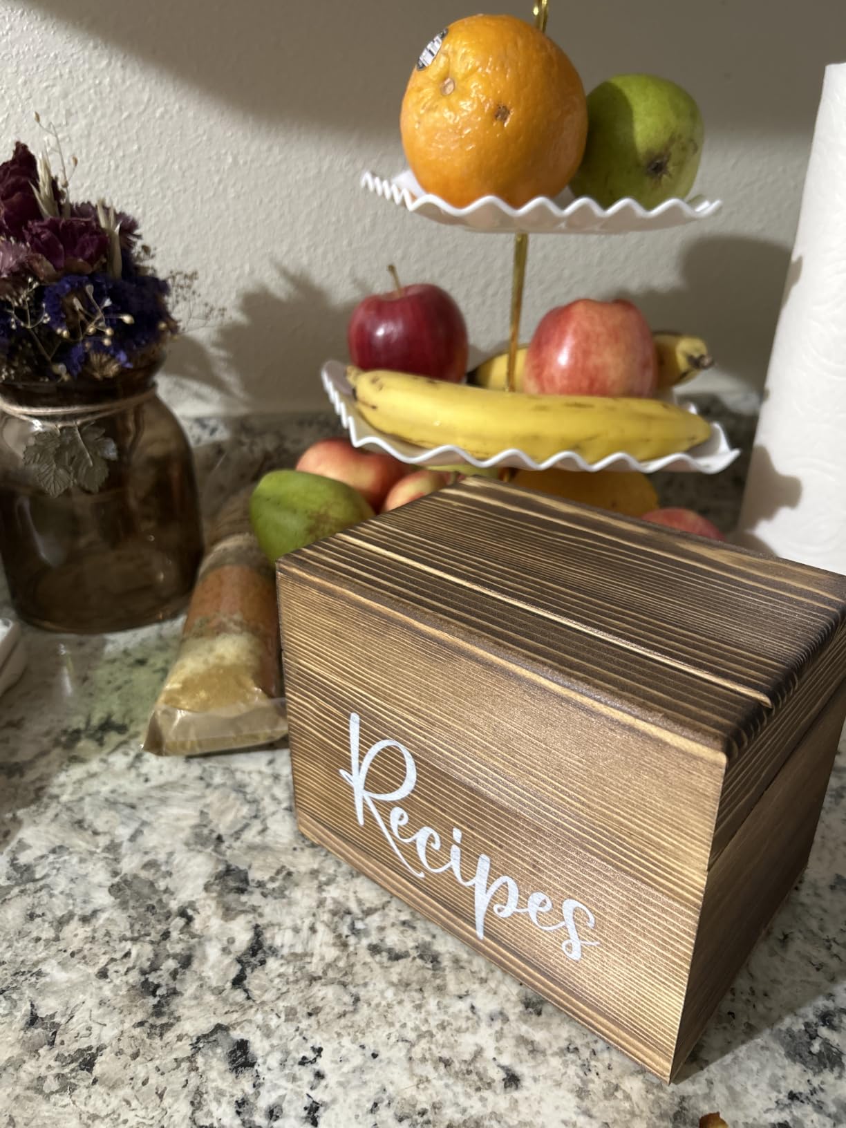 DRASTAR Recipe Card Box, Acacia Recipe Holder 4x6, Recipe Organizer with 50 Cards and 6 Dividers, Index Card Box, Wooden Box for Kitchen Countertop customer photo 1