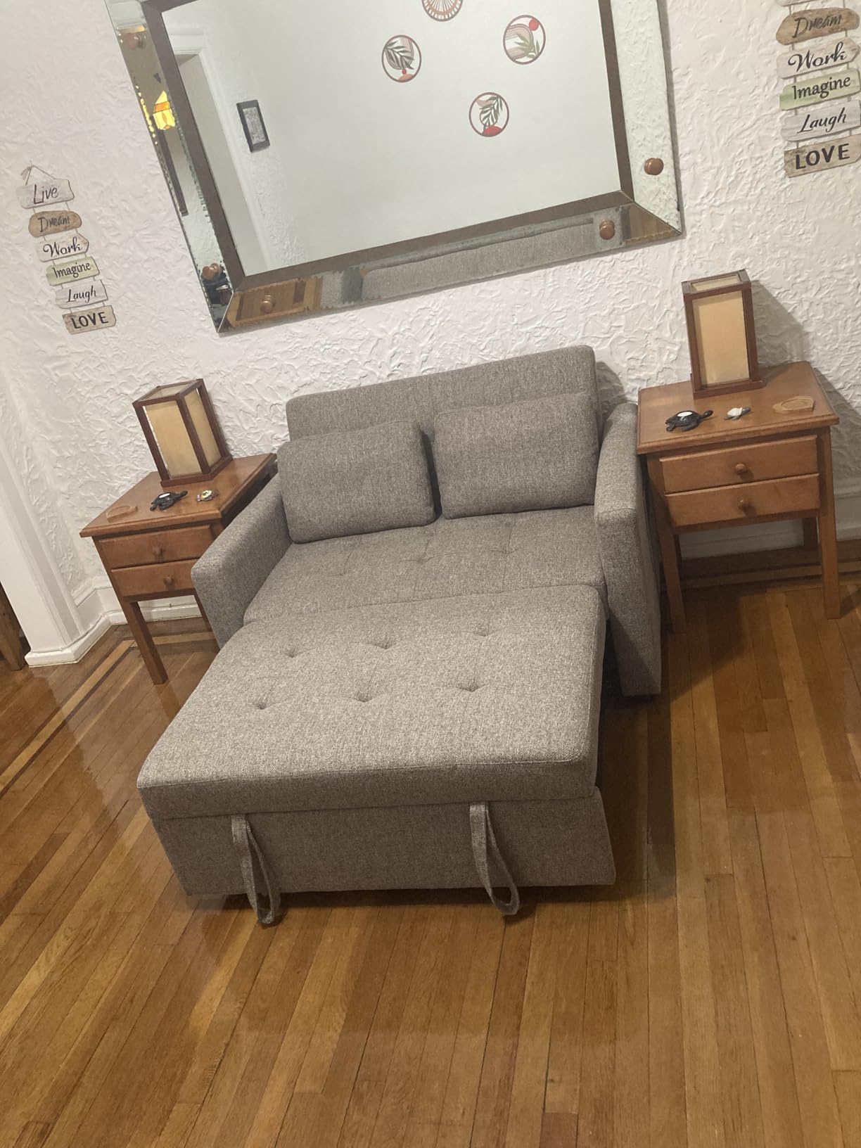 SEJOV Loveseat Sleeper, 3-in-1 Convertible Sofa Bed Pull Out, Brown Gray, 49