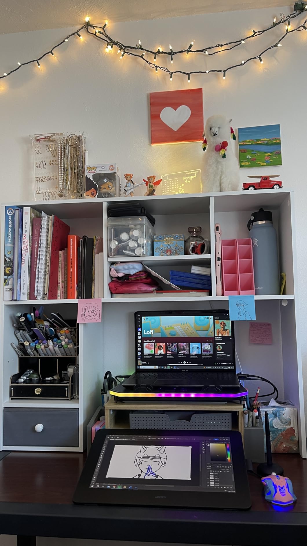 REIBII Desktop Bookshelf, 7 Shelves and 2 Drawers, Adjustable Shelf, White customer photo 2