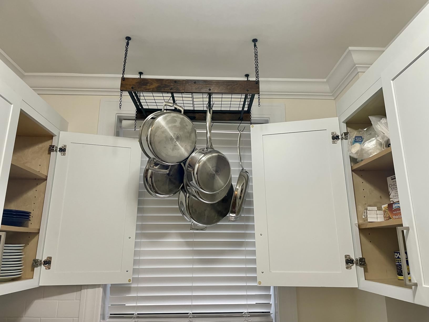 CHOEZON Hanging Pot Rack, Vintage Pot Hangers for Kitchen, Ceiling Mounted Pot Rack, Pot and Pan Hanging Rack with 12 S-Shaped Hooks, for Cookware Storage, Rustic Brown and Black TPR01BF customer photo 1