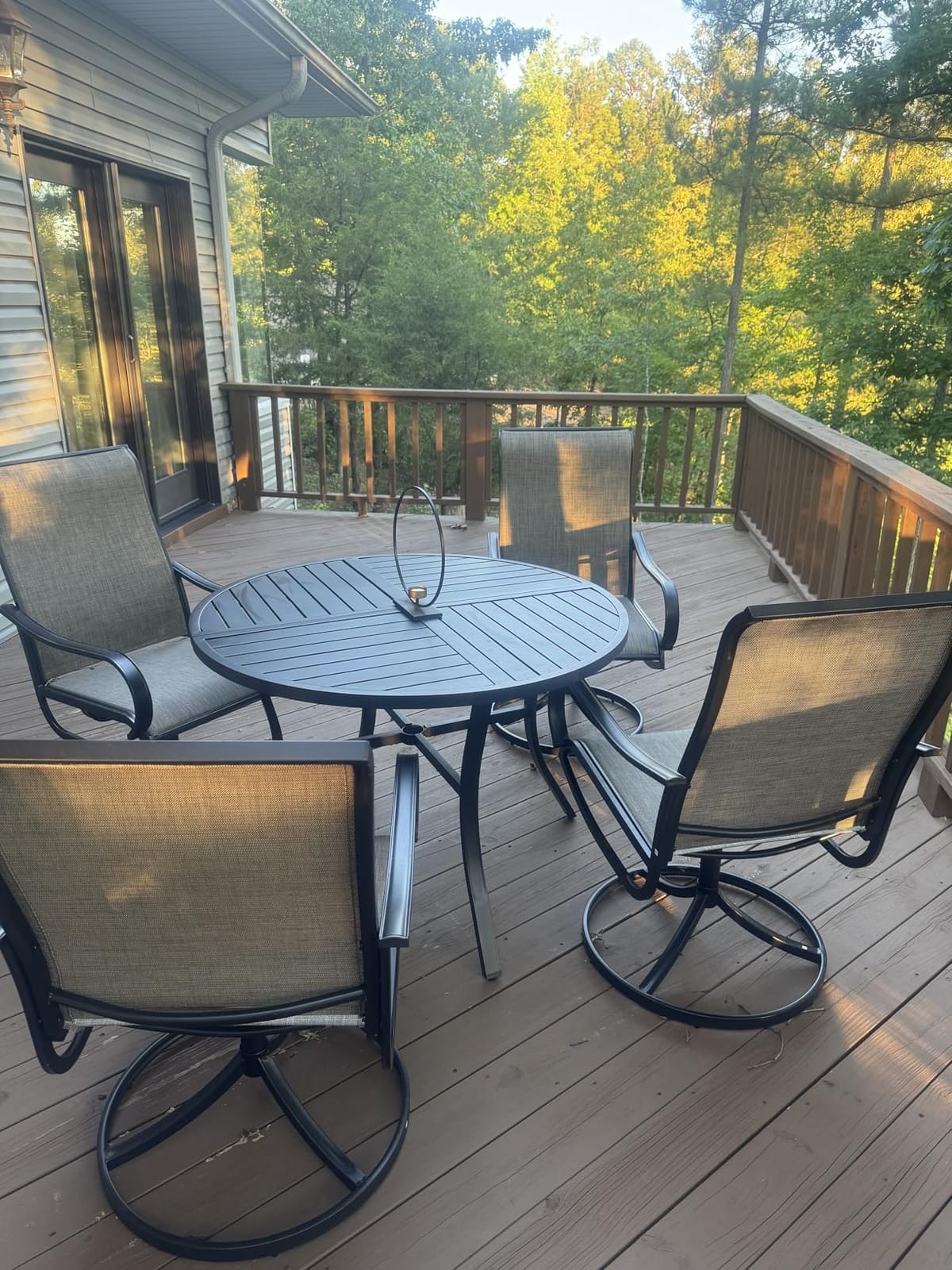 PHI VILLA Patio Dining Set for 4, Round Table & Swivel Mesh Chairs, Blue customer photo 1