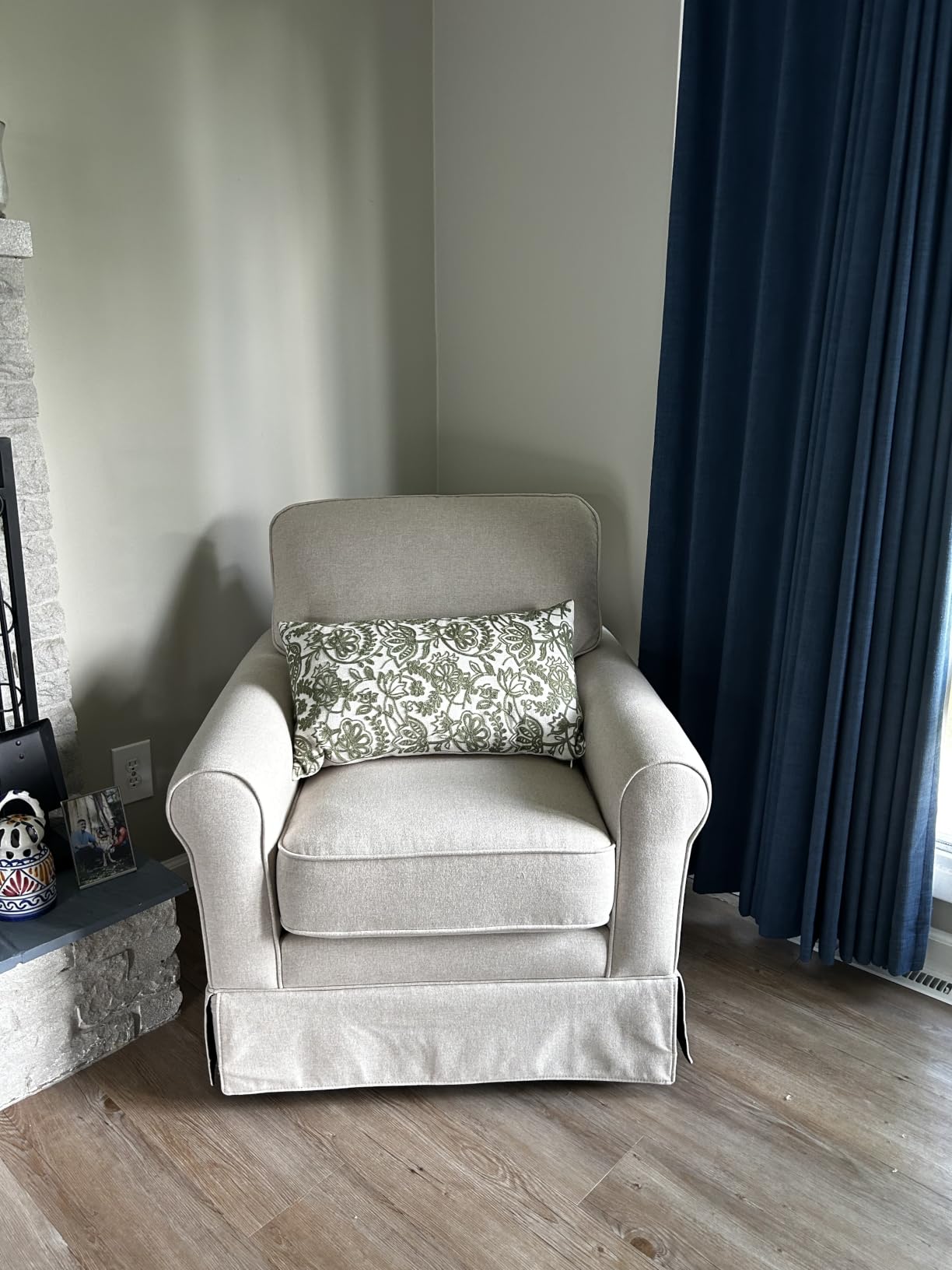 INZOY Swivel Accent Chair Linen Mid Century Modern Chair, Comfy Swivel Barrel Reading Chair, Upholstered Square Chair for Living Room Bedroom Small Spaces, Fully Assembled, Blue Stripe customer photo 2