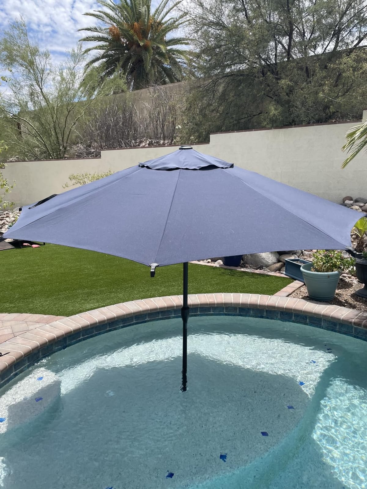 Abba Patio 9FT Lyon Outdoor Patio Umbrella Outdoor Table Umbrella with Push Button Tilt and Crank Market Umbrella 8 Sturdy Ribs UV Protection Waterproof for Garden Deck Backyard Pool, Navy Blue customer photo 1