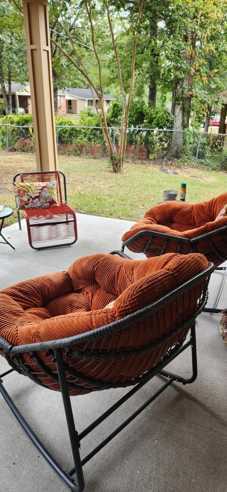 YDcosyfy Oversized Outdoor Papasan Rocking Chair with Soft Cushion, Comfy Patio Egg Chair, Wicker Lounge Rocker for Balcony/Porch/Garden, Reinforced All Weather Rattan Frame, 330 lbs Support, Beige customer photo 1