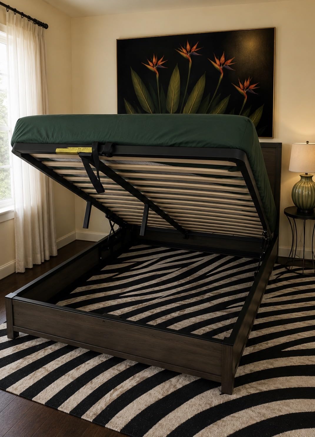 AMERLIFE Queen Lift Up Storage Bed Frame, Rustic Brown | No Box Spring Needed, Space Saving Design with Hidden Storage, No Headboard, Modern and Farmhouse style, Easy Assembly customer photo 1