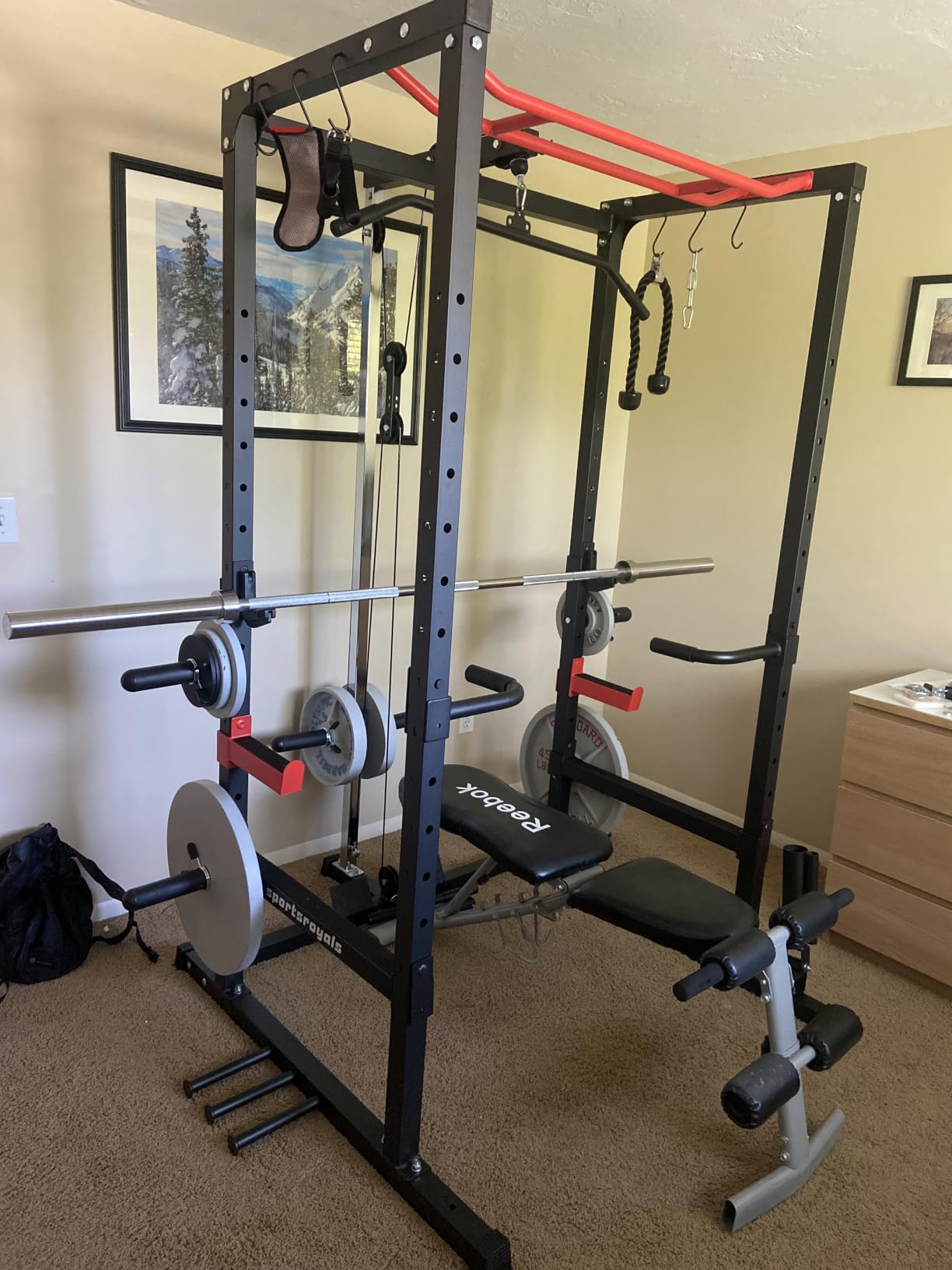 SPORTSROYALS Power Rack, Multi-Functional Power Cage, Squat Rack with Pulley System & LAT Pull Down, Workout Cage with J Hooks for Home Gym customer photo 2