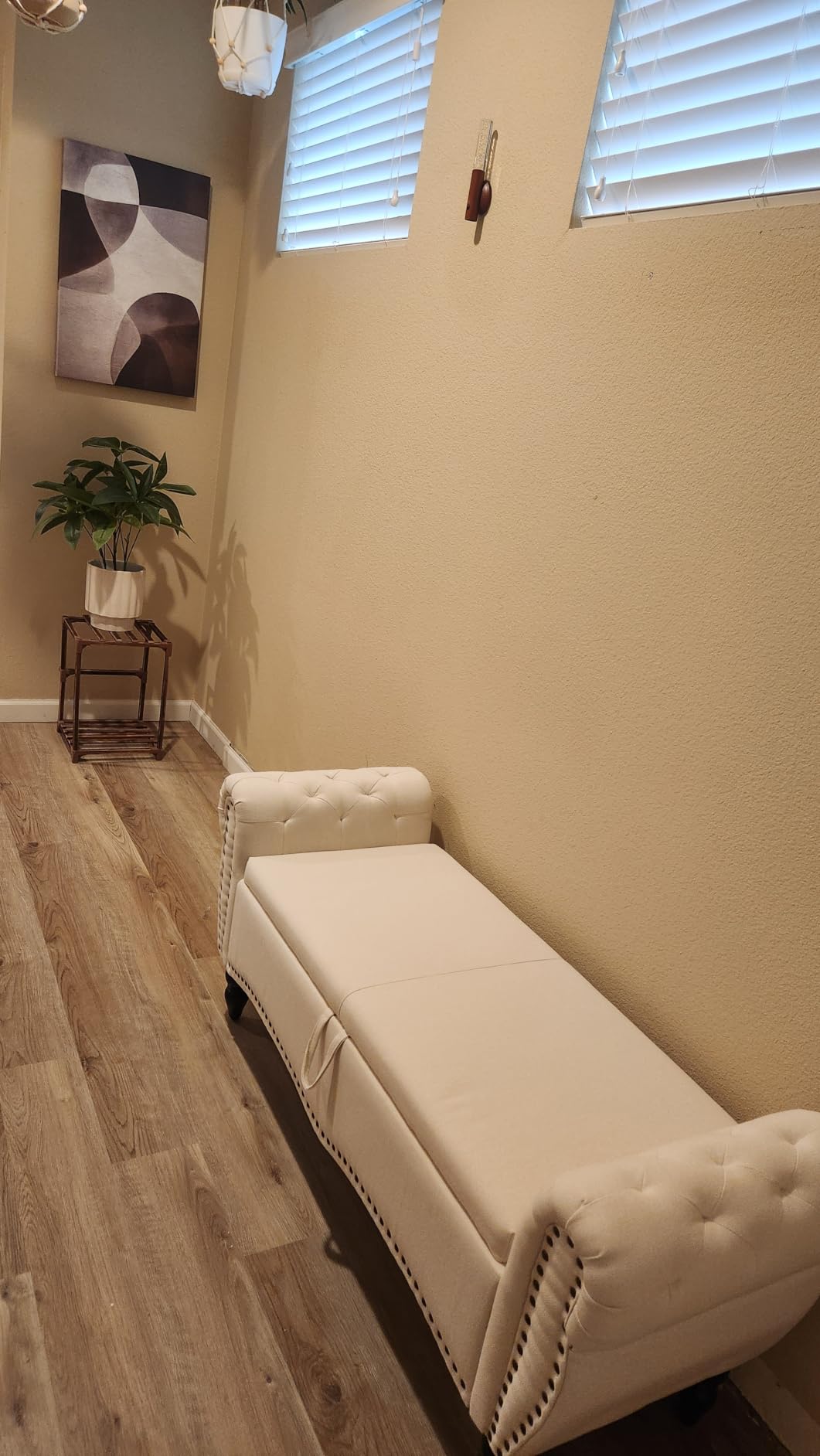 Furniliving 51” Storage Benches, End of Bed Bench with Button-Tufted Large Upholstered Storage Ottoman Linen Window Bench with Storage Shoe Cabinet Bench, for Bedroom, Entryway, Closet, Beige customer photo 2