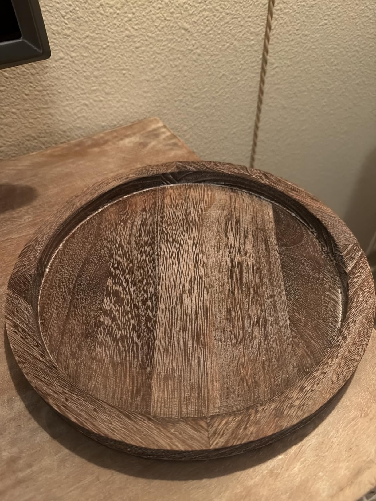 Acacia Round Wood Serving Tray for Ottoman Coffee Dining Table Decorations customer photo 2