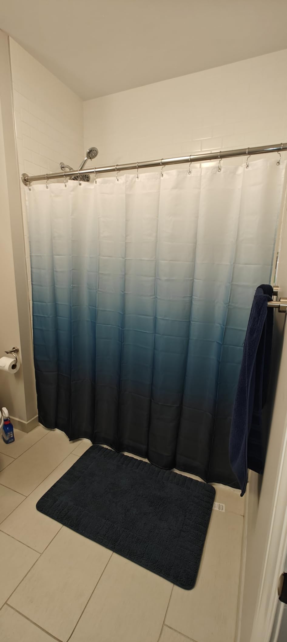 AmazerBath Shower Curtain, Cloth Ombre Blue Curtain Set with 12 Hooks, Washable Fabric Navy and White Curtain, Rustic Farmhouse Bathroom, 72x72 Inches customer photo 2