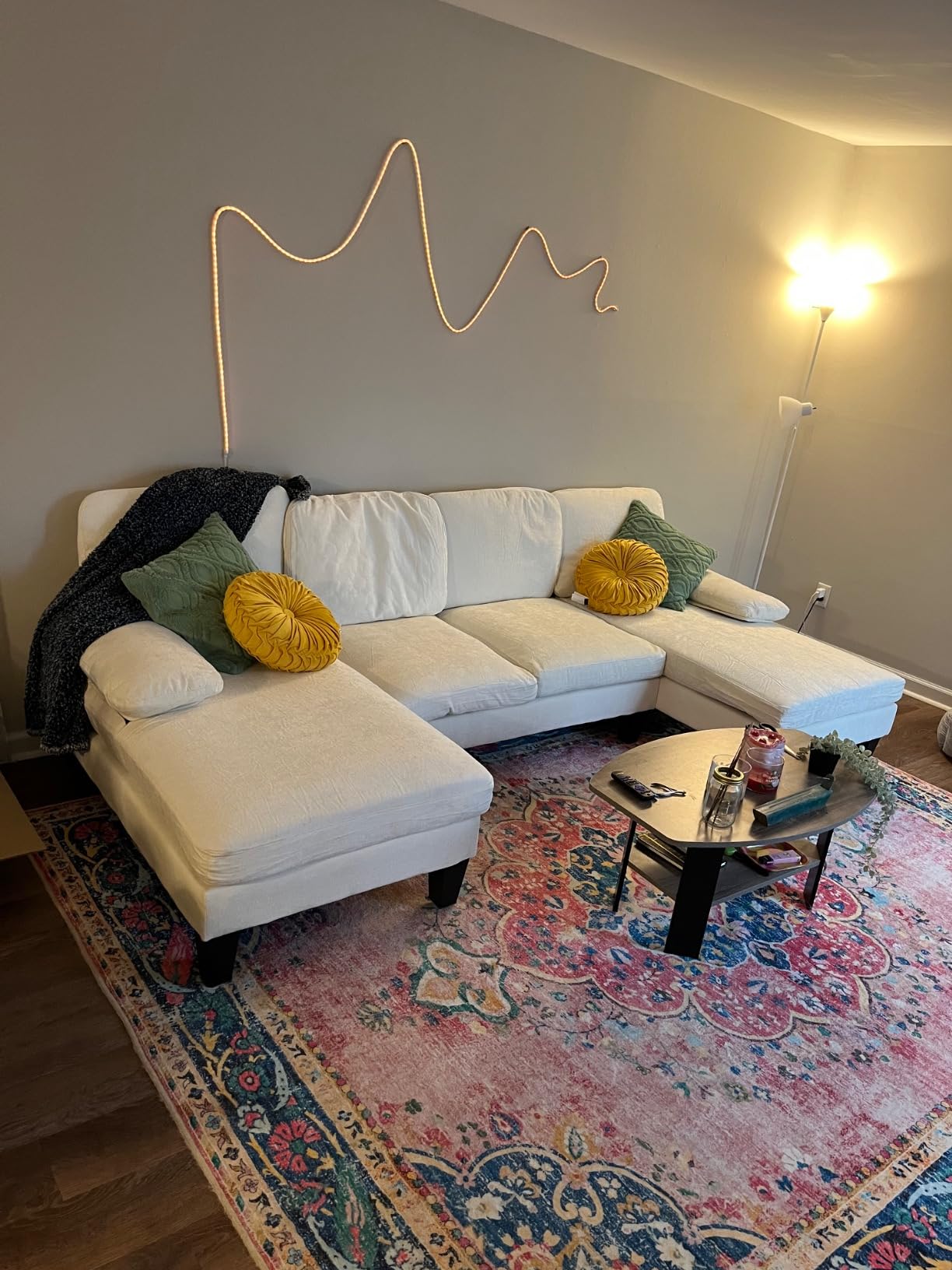 Furmax Sectional Couches for Living Room, Chenille, Grey - U-Shaped Sofa Couch with Linen Fabric, 4 Seat Sofa Set with Double Chaise for Apartment customer photo 1