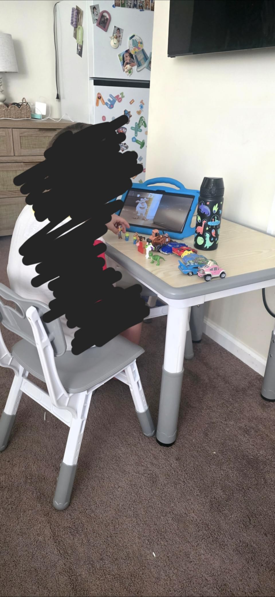 Height Adjustable Kids Table and Chairs Set (2 Chairs) for Ages 2-8 | Non-Slip Toddler Activity Table with Wipe-Clean Desktop, Montessori Learning & Art Drawing Desk for Home Preschool Classroom customer photo 2