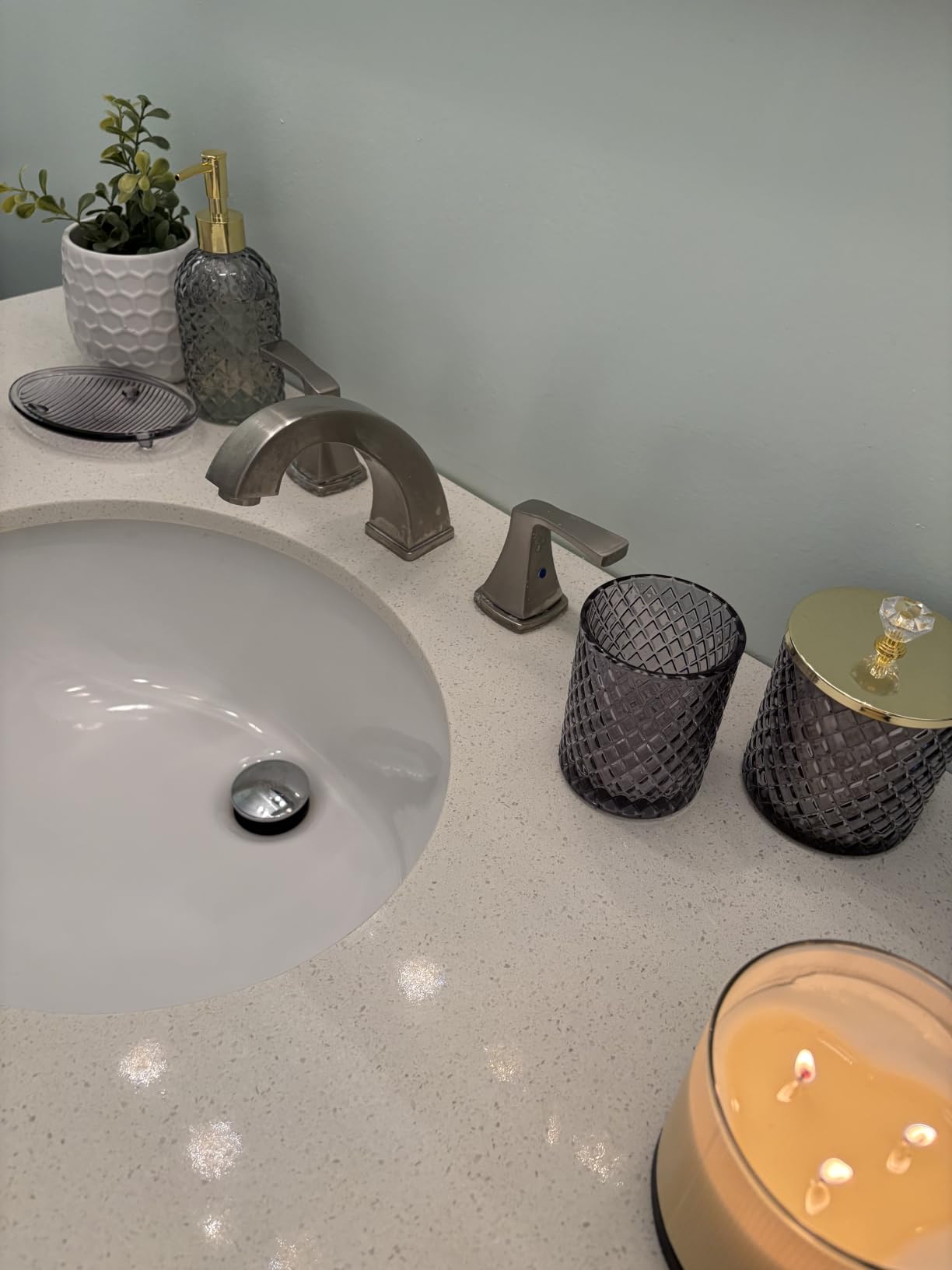Haturi Glass Bathroom Accessories Set, Sage Green Bathroom Set, 4 Pcs customer photo 2