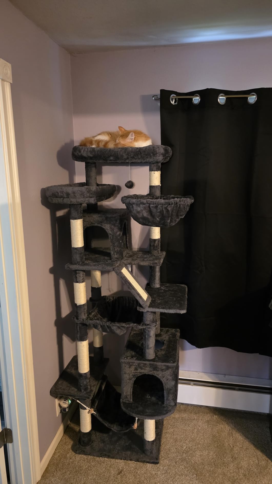 Heybly Cat Tree, 71-Inch-Tall Tower for Indoor Cats with 2 Perches HCT034G | Large Cat Furniture with 2 Big Condos, 2 Hammocks, Basket, Scratching Pad, Multi-Level Cat Condo, Smoky Gray customer photo 2