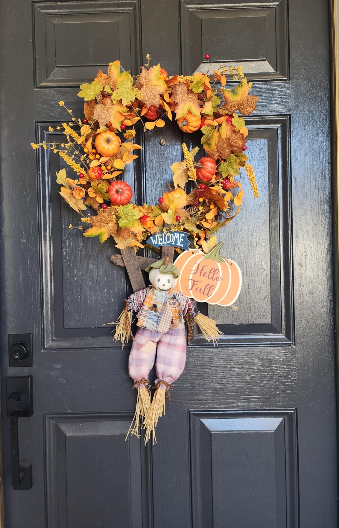 J'FLORU Artificial Fall Wreath 22 Inch Autumn Wreaths for Front Door Orange Daisy Wreath with Wildflowers Berries for Indoor Outdoor Wall Farmhouse Thanksgiving Day Harvest Festival Celebration customer photo 2