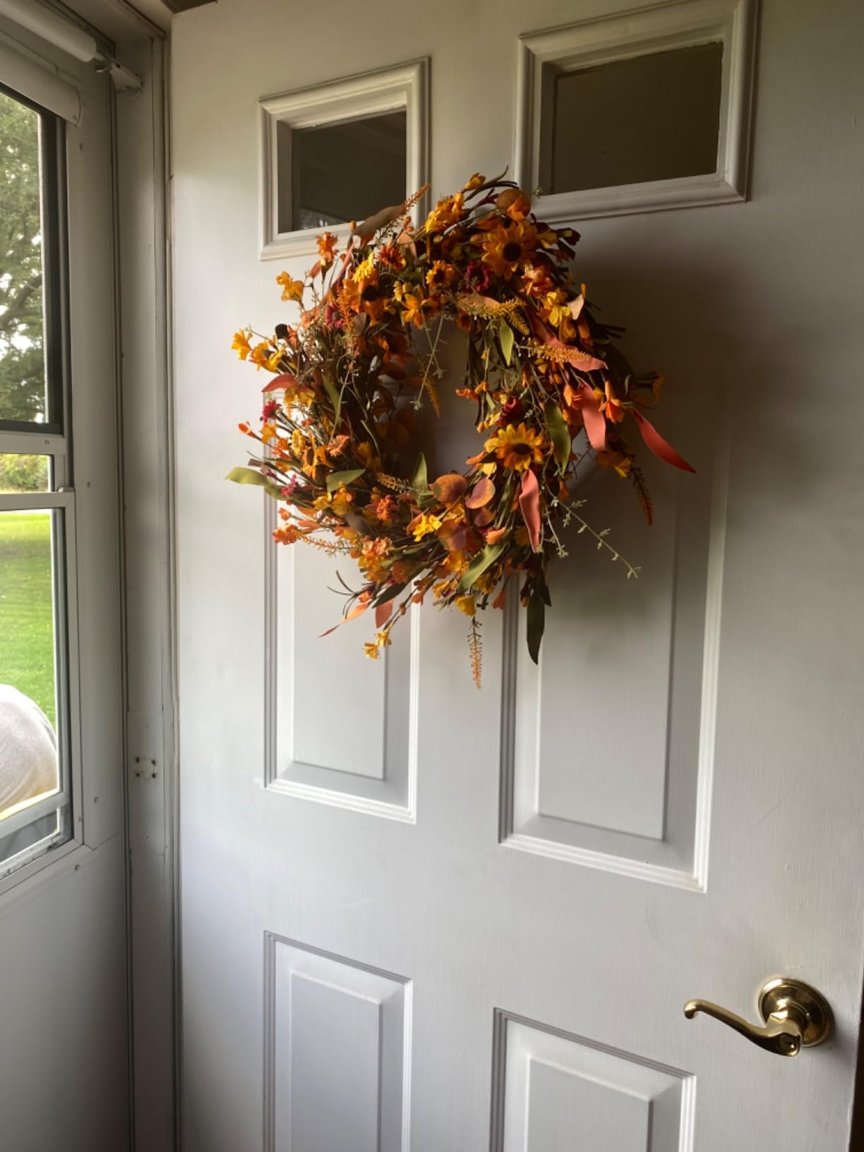 J'FLORU Artificial Fall Wreath 22 Inch Fall Wreaths for Front Door Autumn Porch Farmhouse Thanksgiving Day Harvest Festival customer photo 1