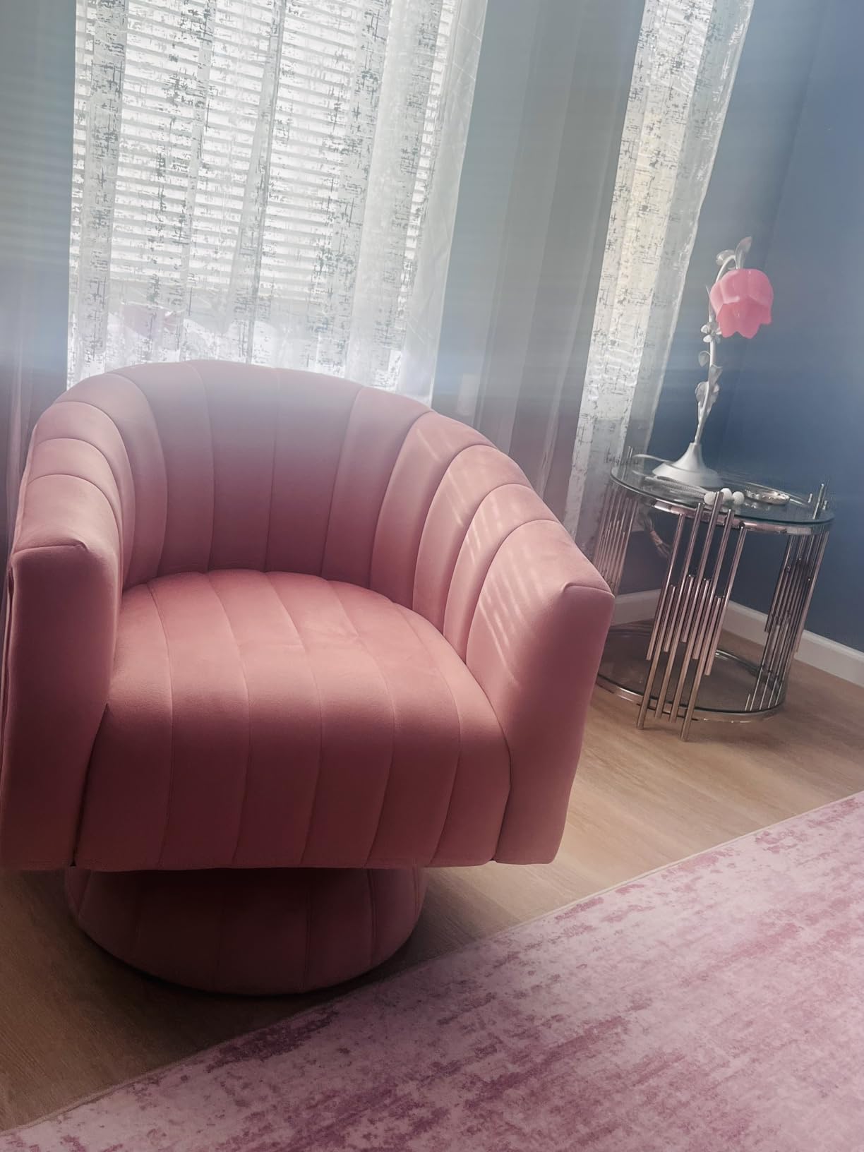 Kromax Swivel Accent Chair, Modern 360 Degree Swivel Barrel Chair, Beige customer photo 2